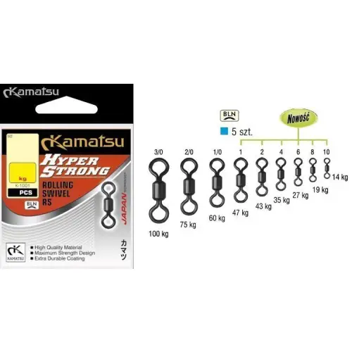 Kamatsu HYPER STRONG Rolling Swivel 3/0 100kg 5szt
