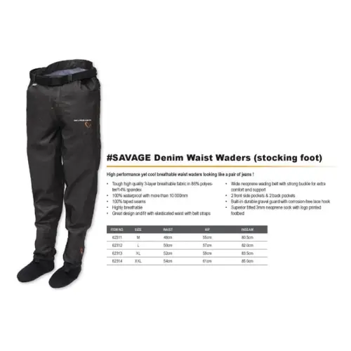 SG SAVAGE Denim Waist Waders Stocking Foot M